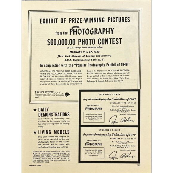 Popular Photograph Magazines $60,000 Photo Contest. Vintage Print Ad 1949 - Picture 1 of 3